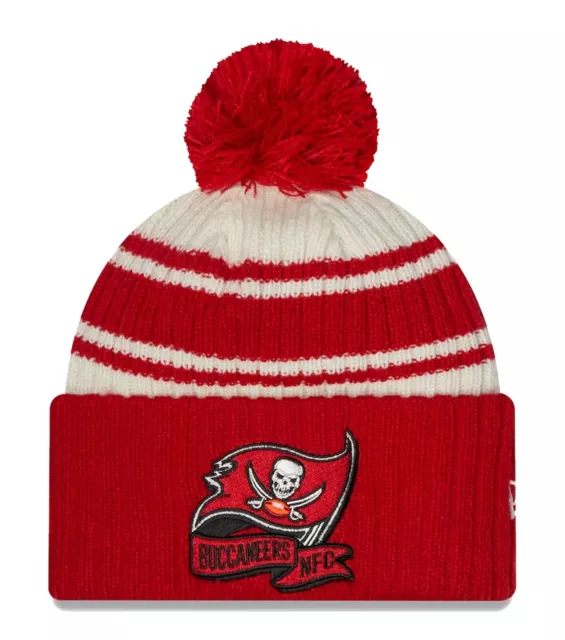 New Era Cap Mens NFL Tampa Bay Buccaneers Sideline Winter Knit Bobble Beanie Hat