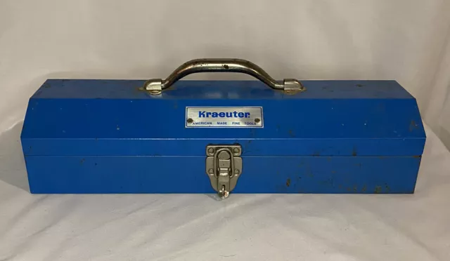 RARE Kraeuter Metal Toolbox  USA 16" long 3.7" tall 6" deep vintage no tray blue
