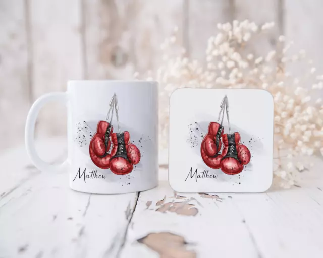 Boxing Mug and Coaster Set. Personalise with any Name