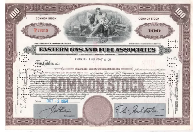 Easteern Gas & Fuel Associates - Original Stock Certificate -1964 - NY73315