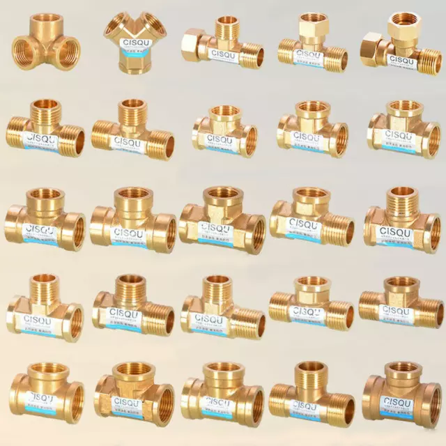 Brass G1/2" 3/4" Male/Female Thread Tee Connector Water Gas Pipe Fitting Adapter