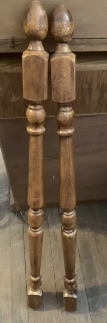 Pair of Architectural Salvage Wood Corner Columns Post Molding 42.5” Finial