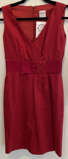 RED VALENTINO red cotton stretch sheath dress w/ grosgrain bow SZ 2