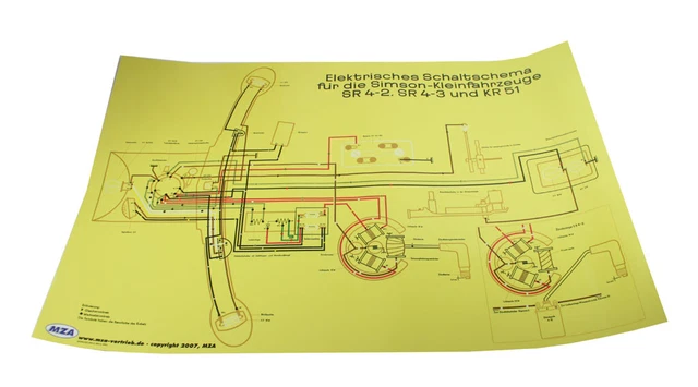 Simson Schaltplan SR4 2 Star Sperber KR51 Unterbrecher Zündung Kabelplan 69x49