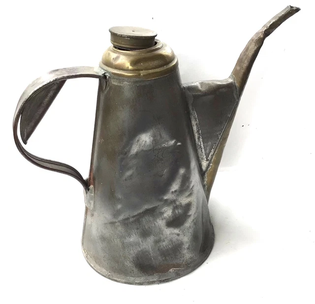 Ancien Bidon Ovale En Fer Blanc – Avec Bec Verseur – Déco Vintage – France