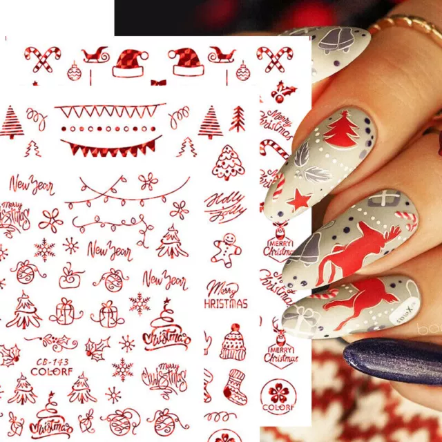 Pegatina de uñas de Navidad 3D calcomanía de uñas Navidad rojo manicura bronceado copo de nieve decoración