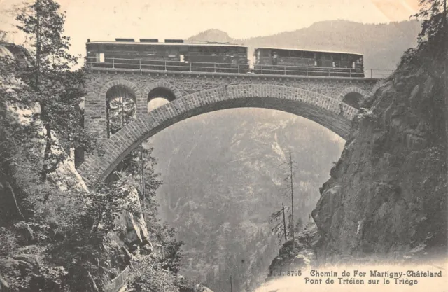 Cpa Swiss Railway Martigny Chatelard Bridge De Sur Le Trige (Train