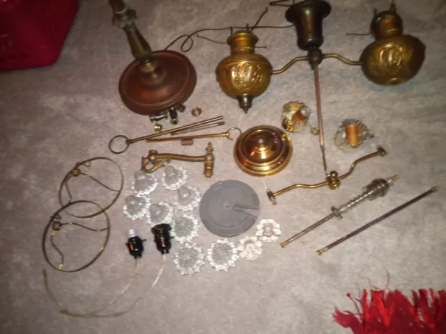 Vintage Antique Lamp Parts lot glass Brass Metal floor lamp