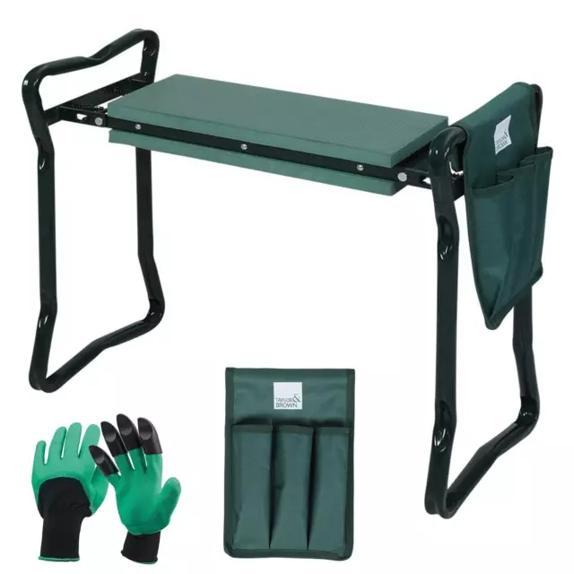 Garden Kneeler 3-IN-1 Folding Gardening Padded Seat & Kneeler Stool Inc Gloves