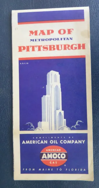 1953 Pittsburgh metro  road  map Amoco  oil gas Pennsylvania dt sts  N S Park
