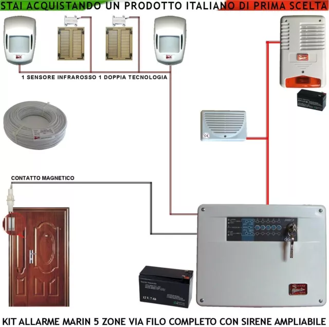 ANTIFURTO GARAGE KIT Marin 5 Zone Sirena Int/Ex Lamp Contatti Magn Sensori  Volum EUR 305,00 - PicClick IT