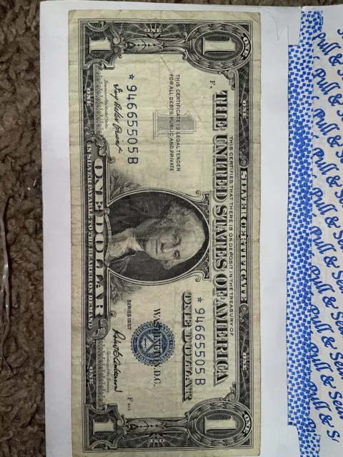 1957 STAR NOTE One Dollar Blue Seal Note Silver Certificate Old US Bill $1 Money