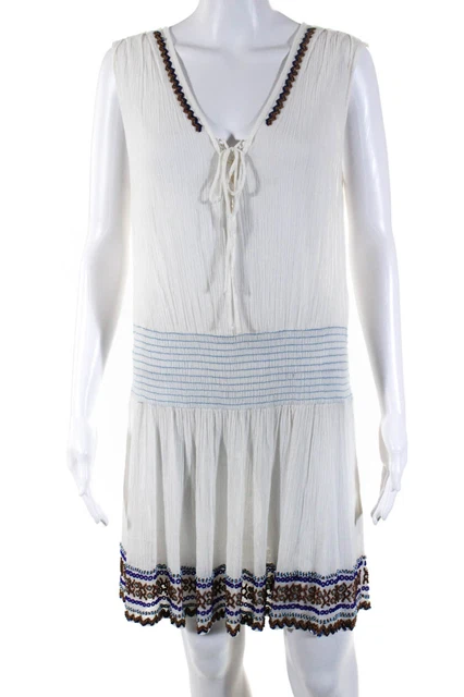 Shoshanna Swimwear Women's Sleeveless Beaded Cover-Up Dress White Size L