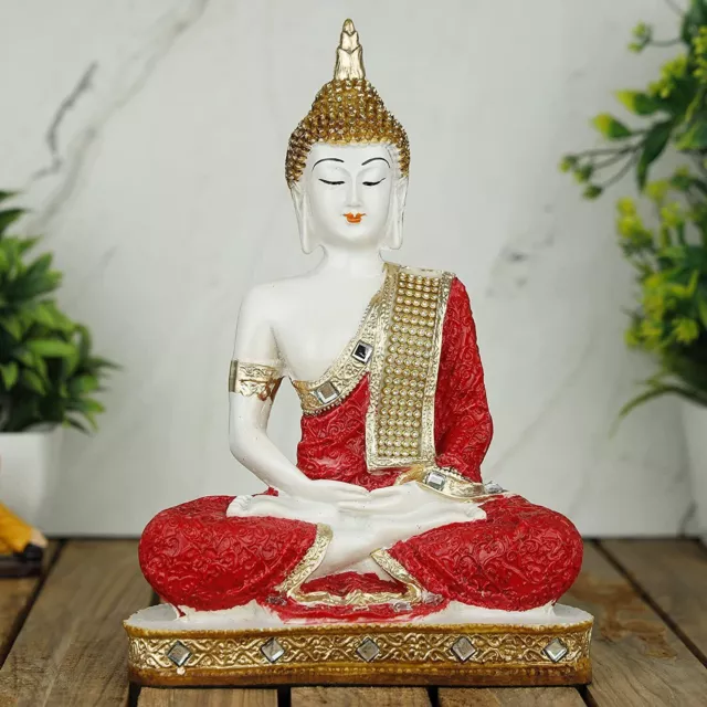 Tradizionale Poliresina Buddha Idol Fiore All'Occhiello Colore Bianco Rosso Per
