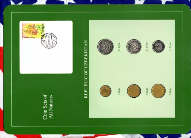 Coin Sets of All Nations Uzbekistan UNC 1,3,5,10,20,50 Tiyin 1994