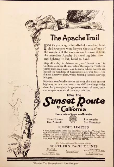1921 Southern Pacific Lines Sunset Route Railroad Apache Trail Antique Print Ad