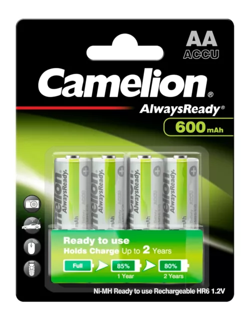 4 x Camelion Solar Akkus Always Ready AA Mignon HR6 1,2V NiMH 600mAh - 1 x 4er