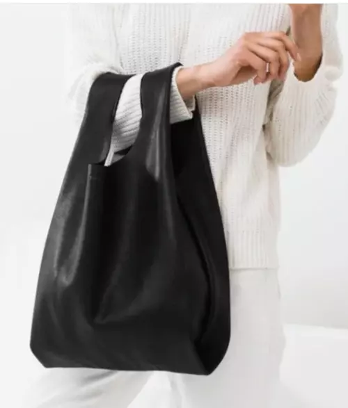 Baggu Black Milled Leather Shoulder Bag & Pouch