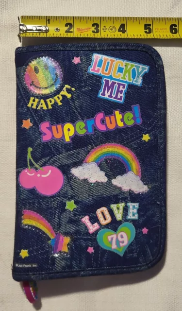 Vintage Lisa Frank Denim Full Zippered 6 Ring Binder Rainbow Patches Pockets HTF
