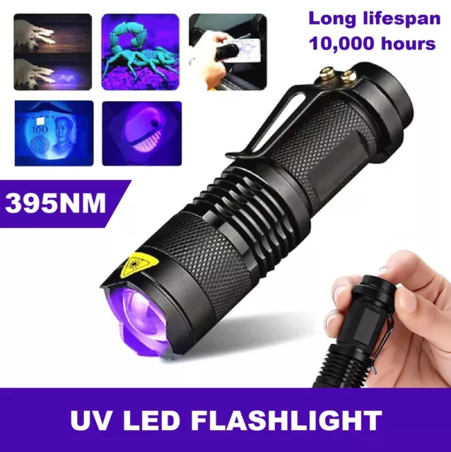 UV Rechargeable LED Flashlight 395 nm Inspection Lamp Torch USB Blacklight Light