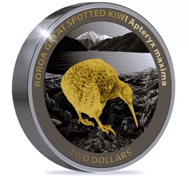 2 oz silber Neuseeland 2024 Black Proof Kiwi 2024  Gilded  Erstmals mit Charles