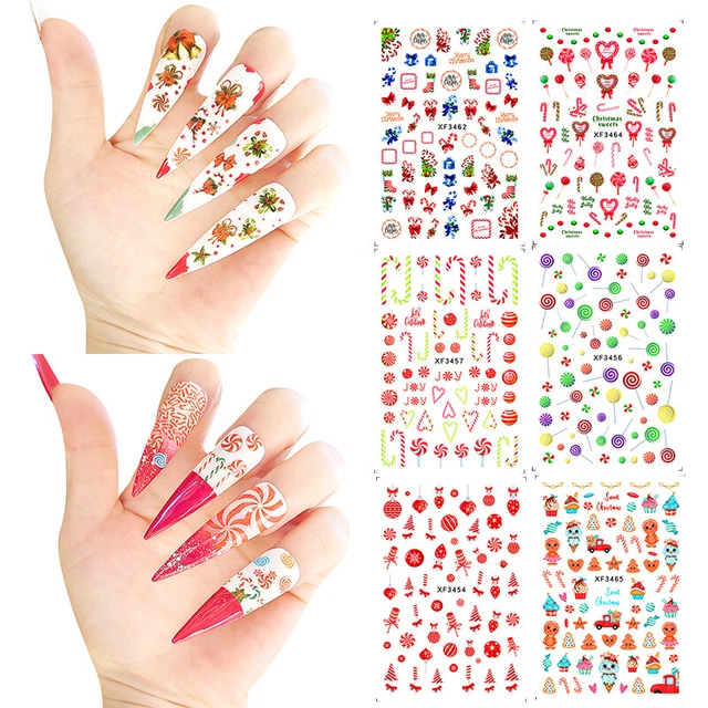 Dessin Animé Bonbon Noël Ongle Slider Coloré Décalques Manucure Autocollant ,