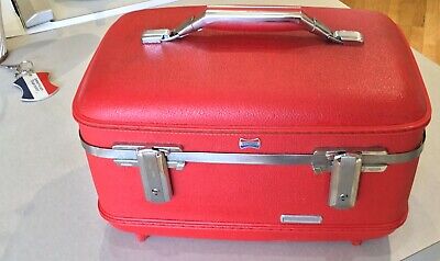 Vintage American Tourister "Tiara" Red Makeup Luggage w/ Luggage Tag and Key