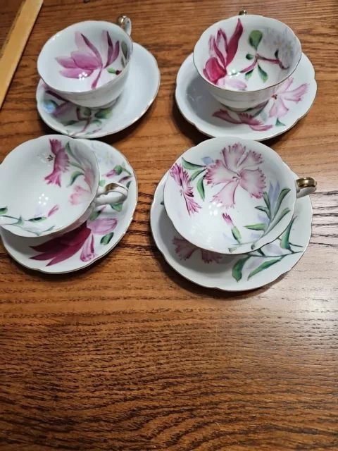 Occupied Japan Cup And Saucers Set Of 4 Floral Merit