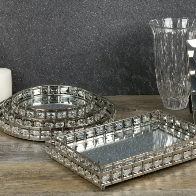 Round or Rectangle Silver Mirror Tray Candle Centrepiece Decorative Xmas Gift
