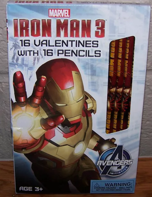 Valentines Day Exchange Cards (Box of 16) Marvel Iron Man 3 with Pencils