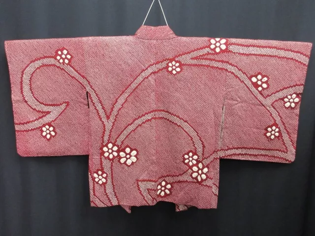 7872L4 Silk Vintage Japanese Kimono Haori Jacket Full Shibori Branch Flower