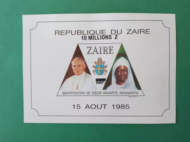 Zaïre Bloc surchargé Nouvelle Valeur en million Z Pape Jean-Paul II MNH neuf