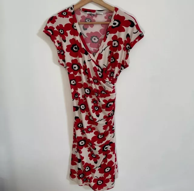Diane Von Furstenberg 100% Silk Poppy Print Wrap Dress UK 10 US 6