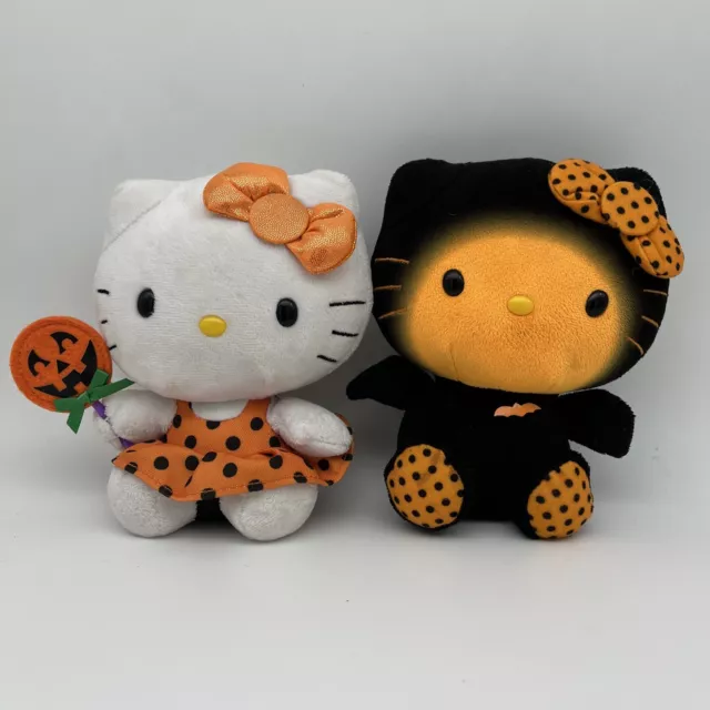 Hello Kitty Bat And Pumpkin Costume Halloween 6" Plush Ty Sanrio Lot Of 2