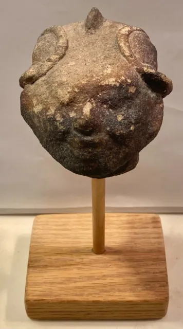 Pre Columbian Pottery Mayan Head with stand