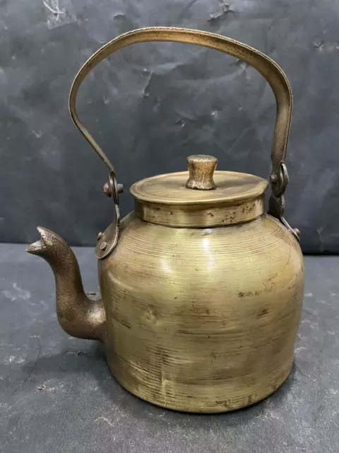 Antiguo Forjado Latón Té Café Tetera/ Olla con Asa Y Tapa Utensilios