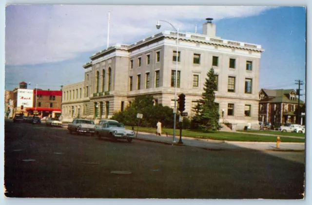 Great Falls Montana MT Postcard Post Office Building Classic Cars Exterior c1960