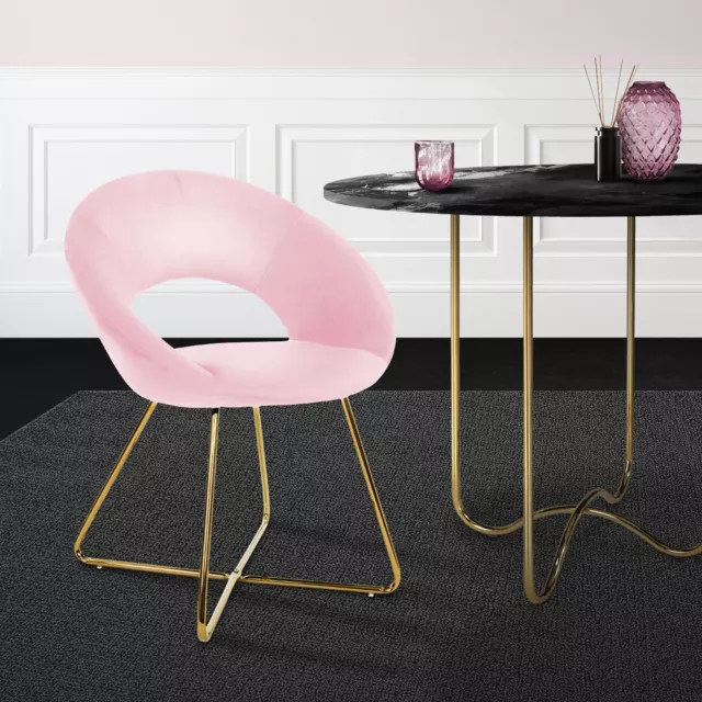 Silla de comedor de terciopelo rosa diseño ergonómico asiento moderno curvado