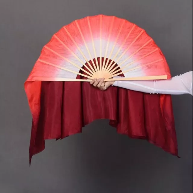 Dual Color Real Silk Bamboo Folk Dance Fan Chinese Handmade Belly Dancing Fans 3