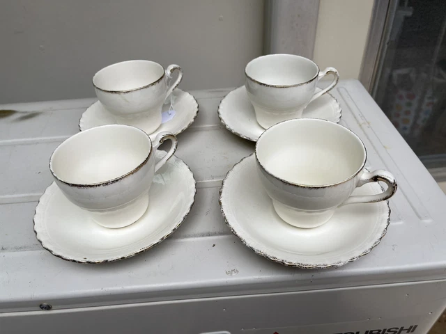 4 Vintage  J&G  Meakin By Sol  Cups And Saucers Cream & Gold Zig & Zag Edges