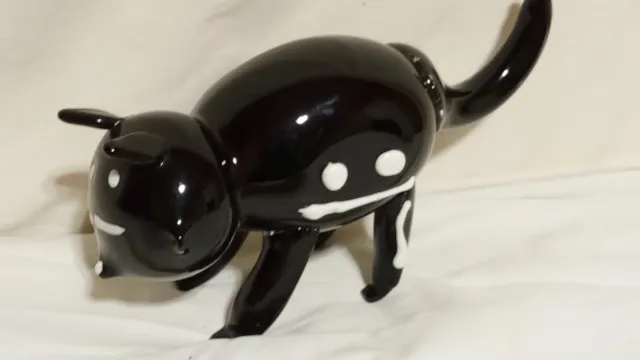 Rare Unusual Hand Blown Art Glass 9" Black Cat Figurine Very Heavy No Damage