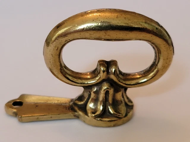Nos Heavy Duty Vintage Solid Brass Ornate Detail Mock Key Knob Pull  1"