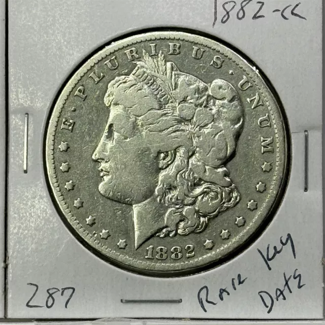 1882 CC Morgan Silver Dollar KEY Date Rare US Coin #287