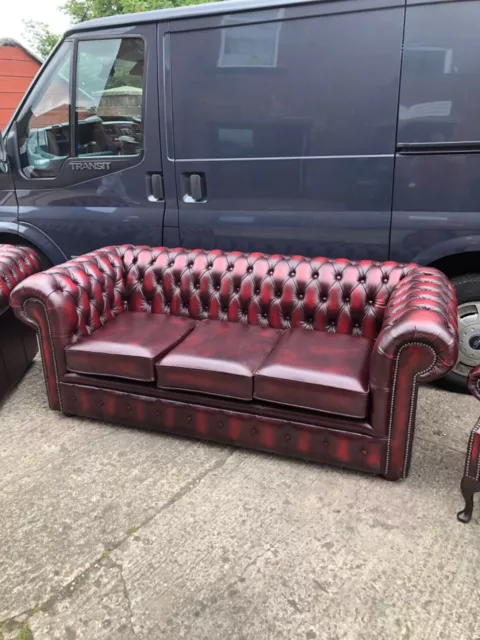  Beautifull Leather Chesterfield 3 Seater Sofa Classic Oxblood Red Can Deliver