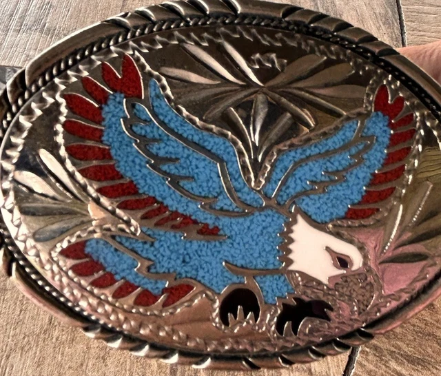 NATIVE AMERICAN BELT BUCKLE WITH BALD EAGLE TURQUOISE AND CORAL STONES S.S.I.88 S.S.I.88 | Accessories | Native American Belt Buckle With  main image 4