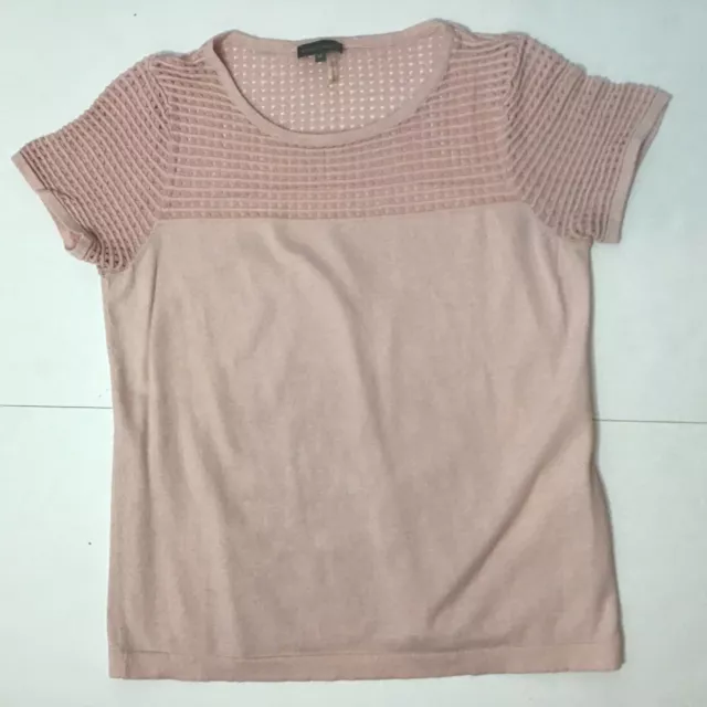 Vince Camuto Women’s Pink Knit Top Short Sleeve Open Weave Yolk Medium