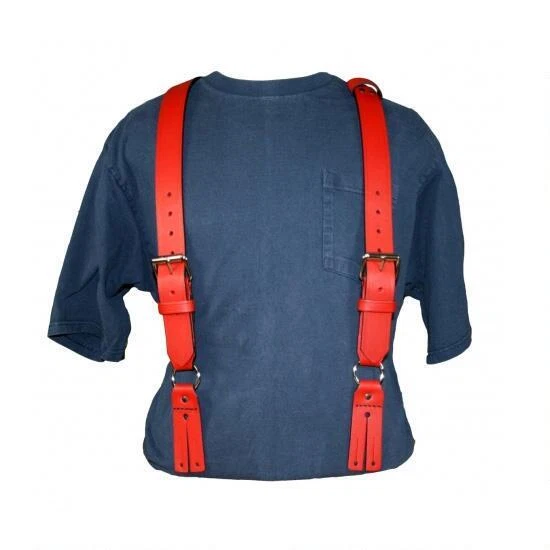 Boston Leather Fireman's Leather Suspenders, Red, Regular, Standard