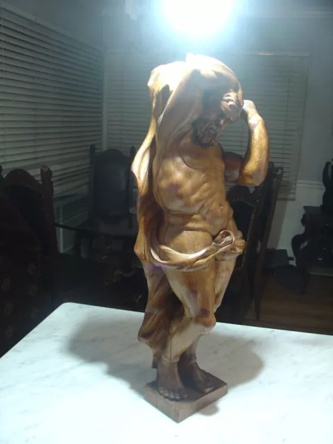 Antique Atlas Man Wood Caryatid Sculpture Mythological Architectural Salvage 27"