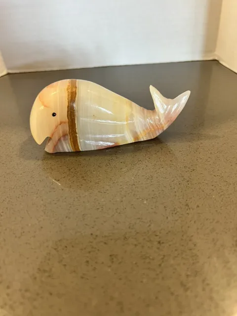 Carved Quartz Marble Whale Figurine