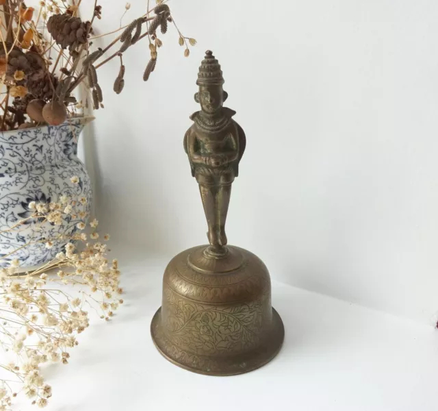 Antique Indian brass temple bell, Hindu Hanuman temple bell, two faced deity